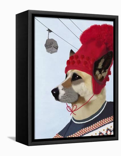 Dog in Ski Sweater-Fab Funky-Framed Stretched Canvas