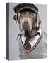 Dog in sweater and cap-Justin Paget-Stretched Canvas