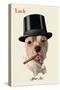 Dog in Top Hat Smoking a Cigar-null-Stretched Canvas