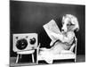 Dog Listening to Radio-null-Mounted Photographic Print