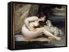 Dog Naked Woman. Portrait of Leontine Renaude. Painting by Gustave Courbet (1819-1877), 1861. Oil O-Gustave Courbet-Framed Stretched Canvas