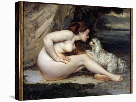 Dog Naked Woman. Portrait of Leontine Renaude. Painting by Gustave Courbet (1819-1877), 1861. Oil O-Gustave Courbet-Stretched Canvas