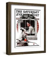 "Dog Outside" or "Patient Friend" Saturday Evening Post Cover, June 10,1922-Norman Rockwell-Framed Giclee Print