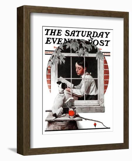 "Dog Outside" or "Patient Friend" Saturday Evening Post Cover, June 10,1922-Norman Rockwell-Framed Giclee Print