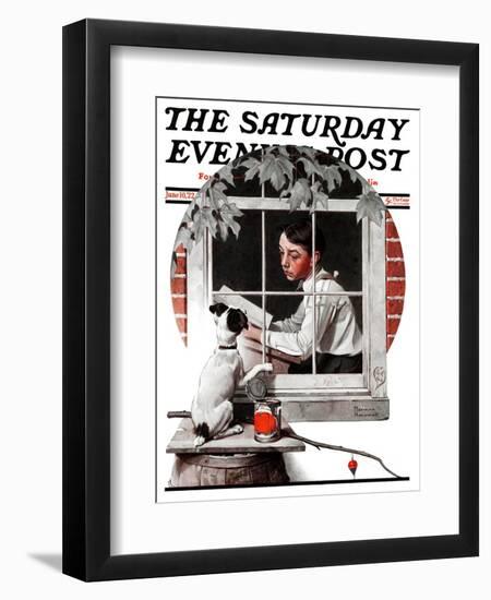 "Dog Outside" or "Patient Friend" Saturday Evening Post Cover, June 10,1922-Norman Rockwell-Framed Giclee Print