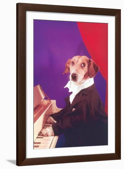 Dog Playing Piano-Found Image Press-Framed Photographic Print