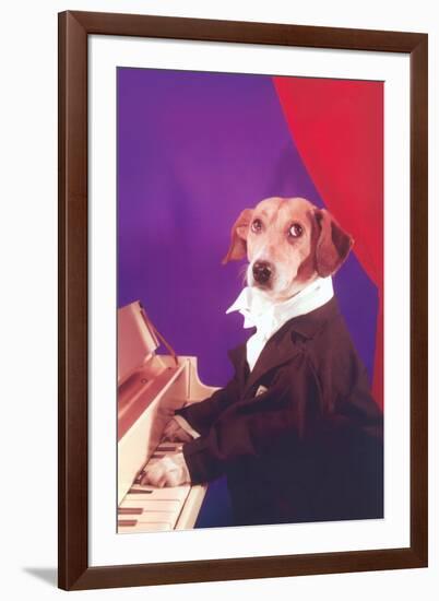 Dog Playing Piano-null-Framed Art Print