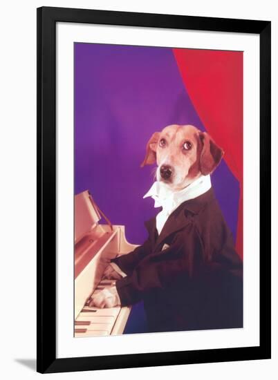 Dog Playing Piano-null-Framed Art Print