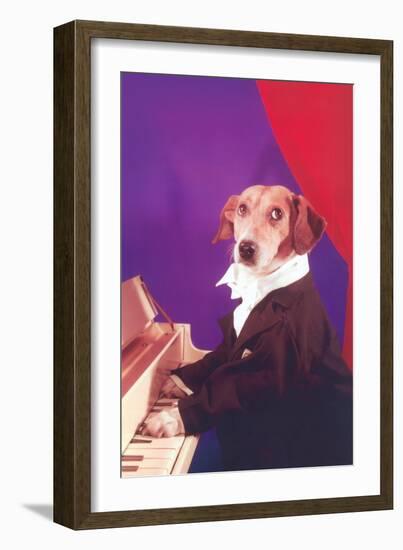 Dog Playing Piano-null-Framed Art Print