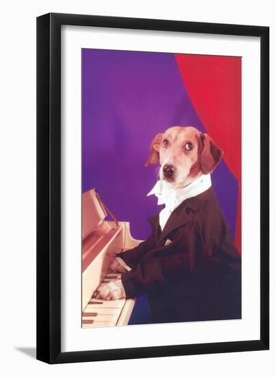 Dog Playing Piano-null-Framed Art Print