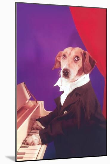 Dog Playing Piano-null-Mounted Art Print