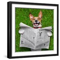 Dog Reading Newspaper-Javier Brosch-Framed Photographic Print