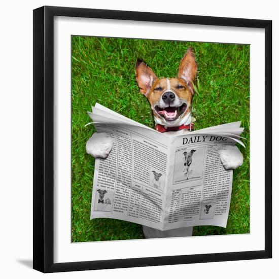 Dog Reading Newspaper-Javier Brosch-Framed Photographic Print