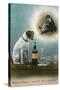 Dog Reminiscing with Whisky Bottle-null-Stretched Canvas