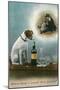 Dog Reminiscing with Whisky Bottle-null-Mounted Art Print
