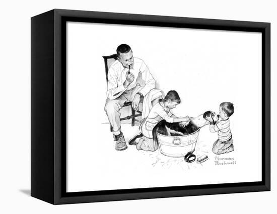 Dog’s Bath-Norman Rockwell-Framed Stretched Canvas