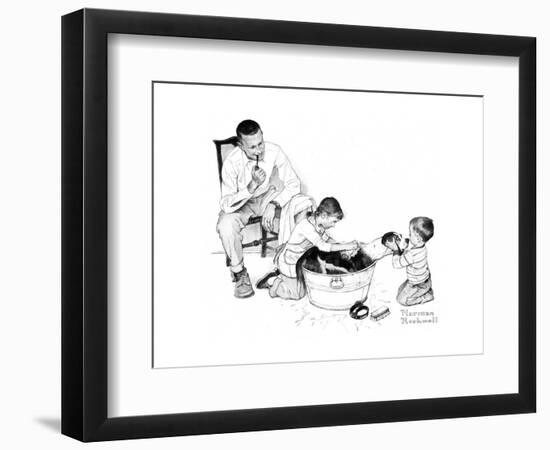 Dog’s Bath-Norman Rockwell-Framed Giclee Print