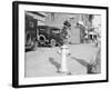 Dog Seated on Fire Hydrant-Bettmann-Framed Photographic Print