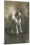 Dog Sitting on Carved Wooden Chair-null-Mounted Art Print