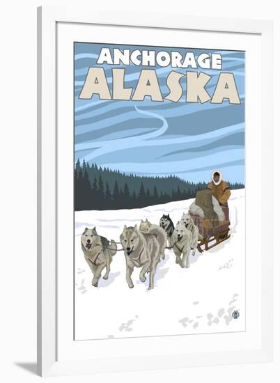 Dog Sledding Scene, Anchorage, Alaska-Lantern Press-Framed Art Print