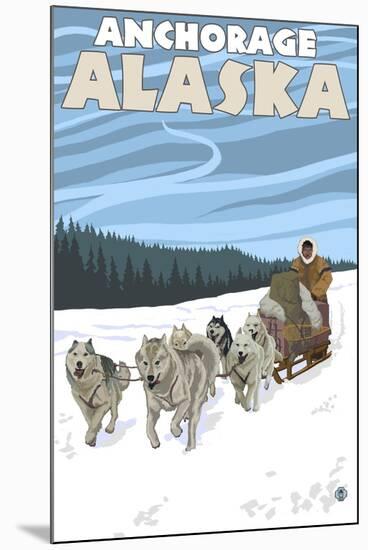 Dog Sledding Scene, Anchorage, Alaska-Lantern Press-Mounted Art Print