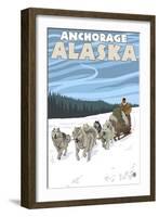Dog Sledding Scene, Anchorage, Alaska-Lantern Press-Framed Art Print