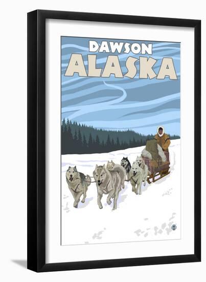 Dog Sledding Scene, Dawson, Alaska-Lantern Press-Framed Art Print