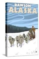 Dog Sledding Scene, Dawson, Alaska-Lantern Press-Stretched Canvas