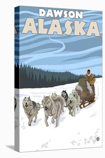 Dog Sledding Scene, Dawson, Alaska-Lantern Press-Stretched Canvas