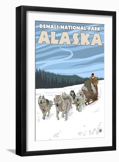 Dog Sledding Scene, Denali National Park, Alaska-Lantern Press-Framed Art Print