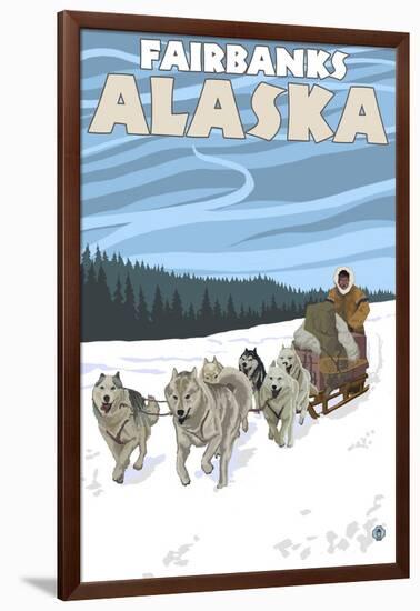 Dog Sledding Scene, Fairbanks, Alaska-Lantern Press-Framed Art Print