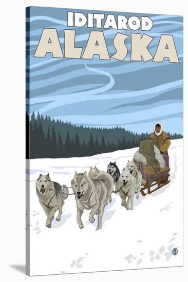 Dog Sledding Scene, Iditarod, Alaska-Lantern Press-Stretched Canvas