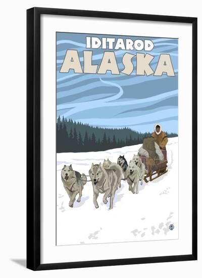 Dog Sledding Scene, Iditarod, Alaska-Lantern Press-Framed Art Print