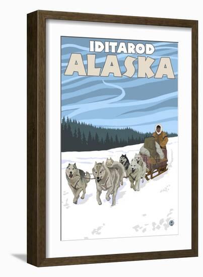 Dog Sledding Scene, Iditarod, Alaska-Lantern Press-Framed Art Print