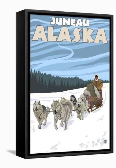 Dog Sledding Scene, Juneau, Alaska-Lantern Press-Framed Stretched Canvas