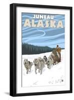 Dog Sledding Scene, Juneau, Alaska-Lantern Press-Framed Art Print