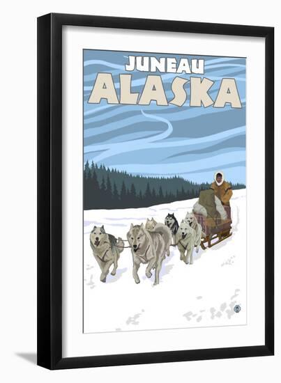 Dog Sledding Scene, Juneau, Alaska-Lantern Press-Framed Art Print