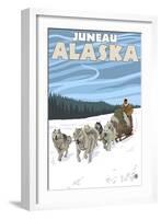 Dog Sledding Scene, Juneau, Alaska-Lantern Press-Framed Art Print