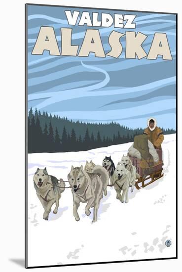 Dog Sledding Scene, Valdez, Alaska-Lantern Press-Mounted Art Print