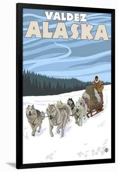 Dog Sledding Scene, Valdez, Alaska-Lantern Press-Framed Art Print