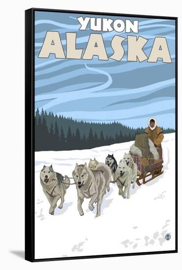 Dog Sledding Scene, Yukon, Alaska-Lantern Press-Framed Stretched Canvas