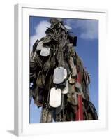 Dog Tags from Marines And Sailors Hang in Front of a Memorial in Iwo Jima.-Stocktrek Images-Framed Photographic Print