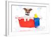 Dog Taking A Bath in A Colorful Bathtub with A Plastic Duck-Javier Brosch-Framed Photographic Print