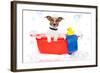 Dog Taking A Bath in A Colorful Bathtub with A Plastic Duck-Javier Brosch-Framed Photographic Print