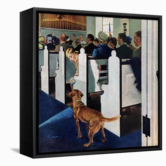 "Dog Walks Down Aisle of Church", March 24, 1956-George Hughes-Framed Stretched Canvas