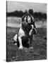 Dog Wearing Helmet on Football Field-Bettmann-Stretched Canvas