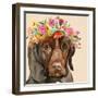 Dog with a Wreath of Colorful Blossoms I-Jin Jing-Framed Art Print