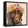 Dog with a Wreath of Colorful Blossoms I-Jin Jing-Framed Stretched Canvas