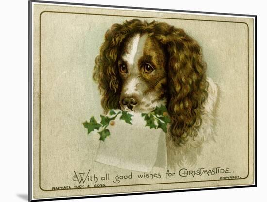 Dog with Card and Holly-null-Mounted Art Print