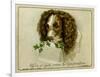 Dog with Card and Holly-null-Framed Art Print